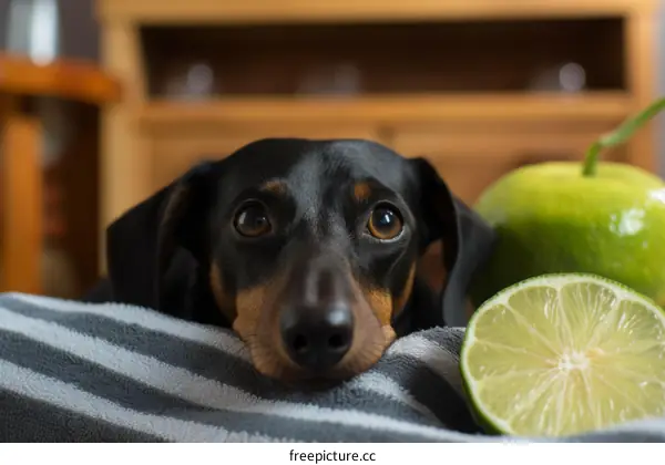 Longing for a Green Lime: A Black and Tan Miniature Dachshund