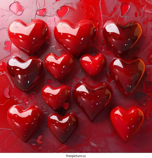 Red and Pink Hearts on a Red Background