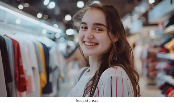 Smiling Woman in a Clothing Store
