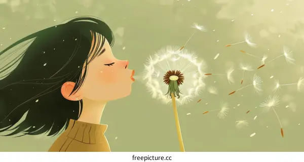 girl blowing dandelion