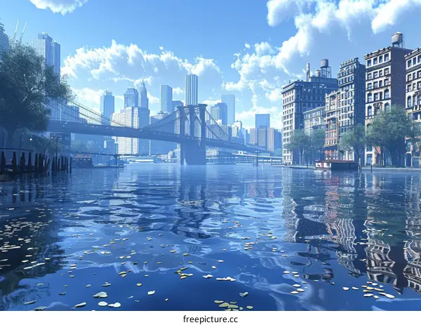 Reflection of New York City Bridge in Water