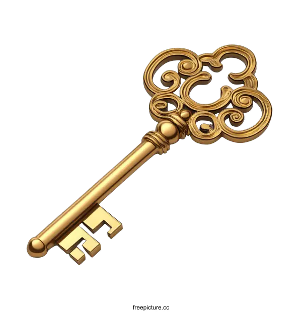[Transparent Background PNG]Golden Antique Key, Ornate Design