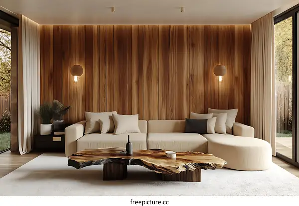 Modern Wooden Wall Living Room Interior Design