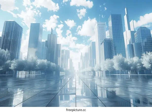 Modern Skyscrapers Reflecting in Empty City Square