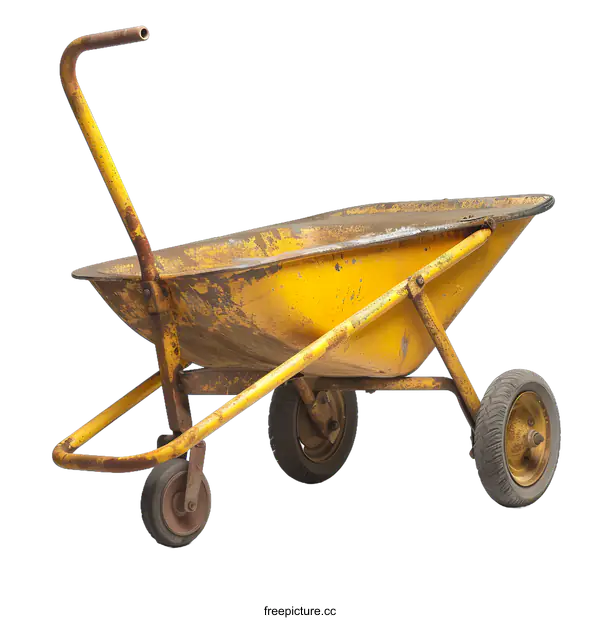 [Transparent Background PNG]Yellow Wheelbarrow Isolated on White Background
