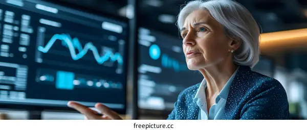 Businesswoman Looking at Data on Computer Screen