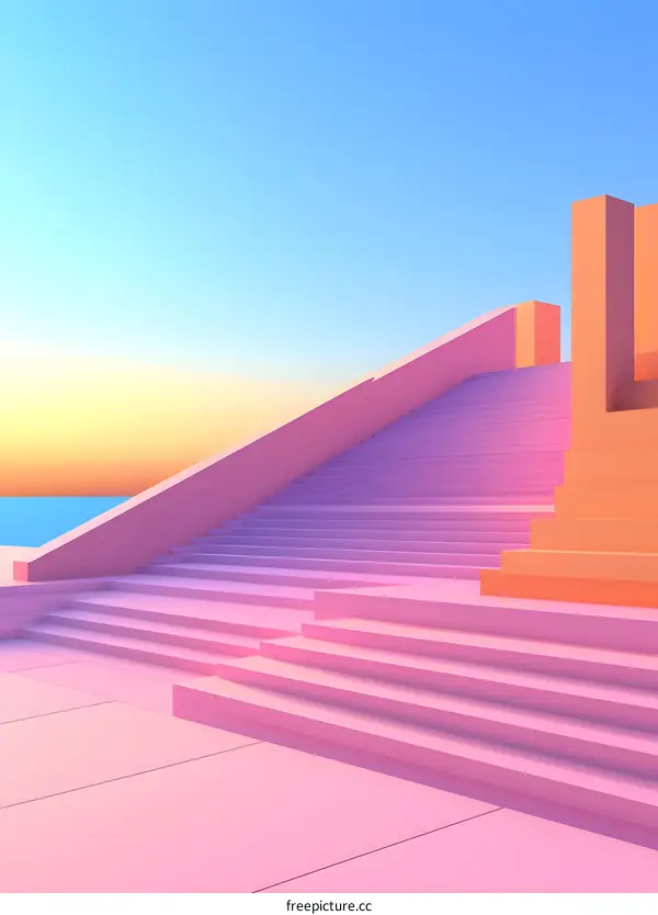 Pink Staircase Leading to a Sunset Sky