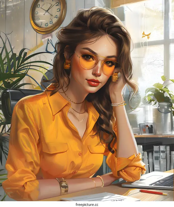 portrait of a beautiful girl in yellow shirt