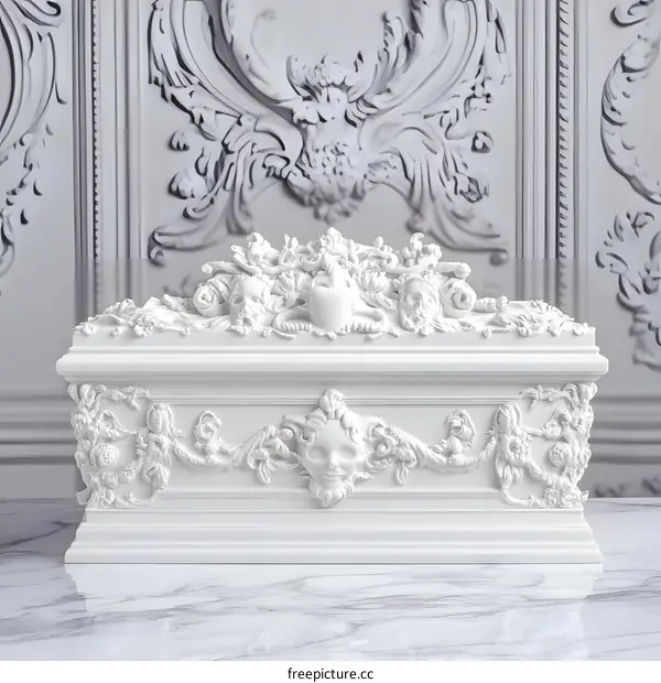 White Ornate Decorative Box With Intricate Carving