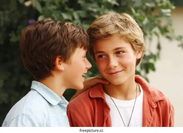 Two Caucasian Boys Sharing a Moment