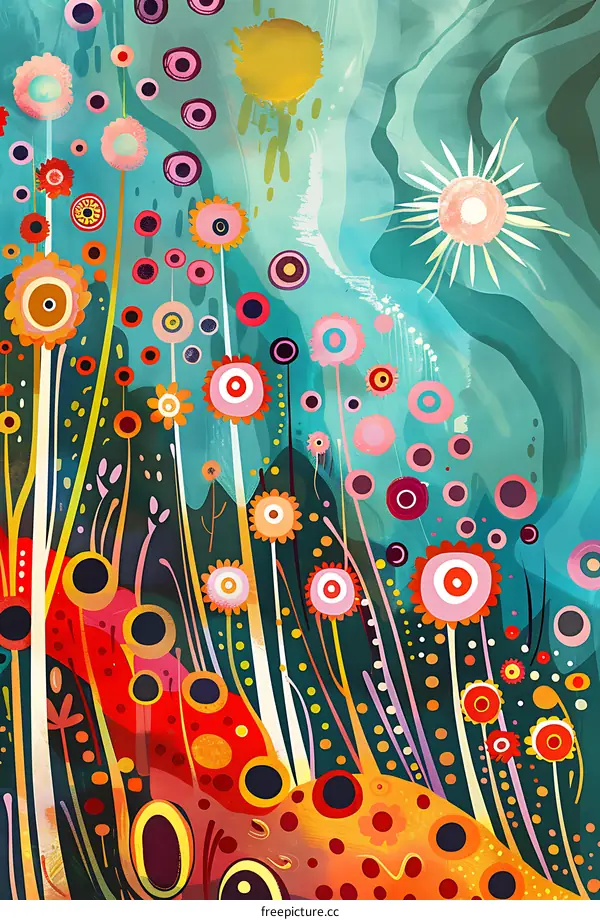 Abstract Flower Garden with Colorful Circles and Swirls