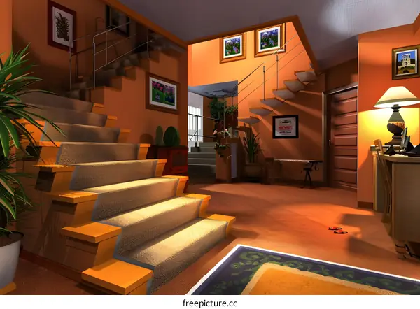 Modern Interior Design with Staircase and Rug