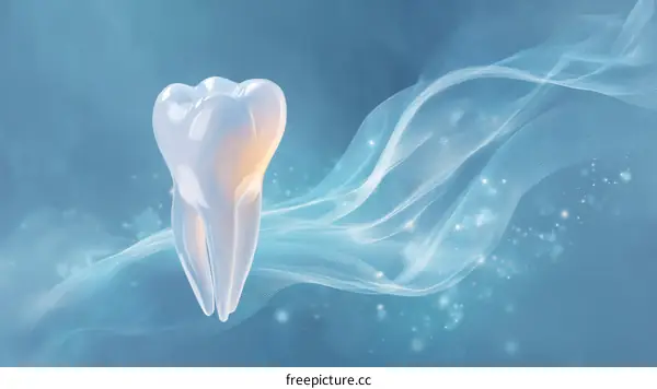 3D Tooth Illustration on Abstract Light Blue Background