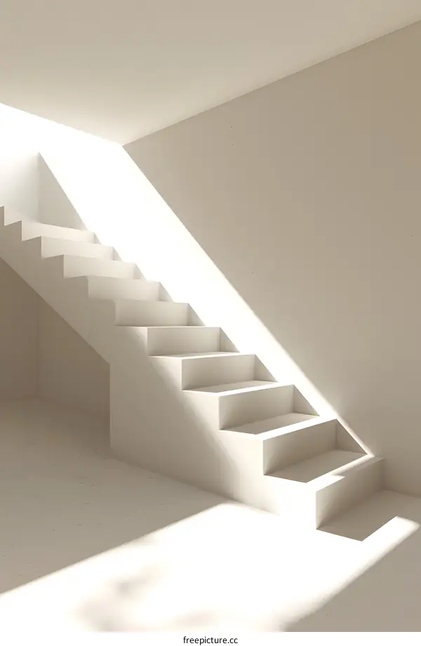 Minimalist White Staircase With Sunlight