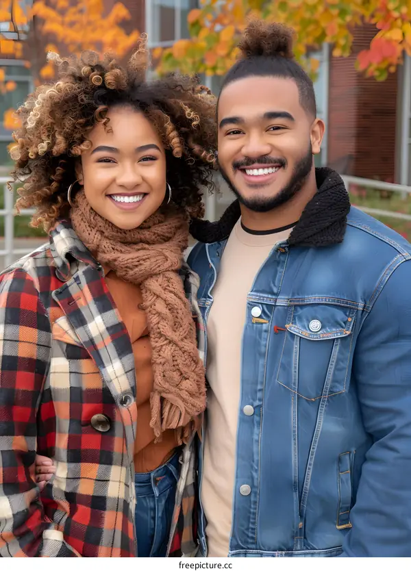 Smiling African American Couple in Fall