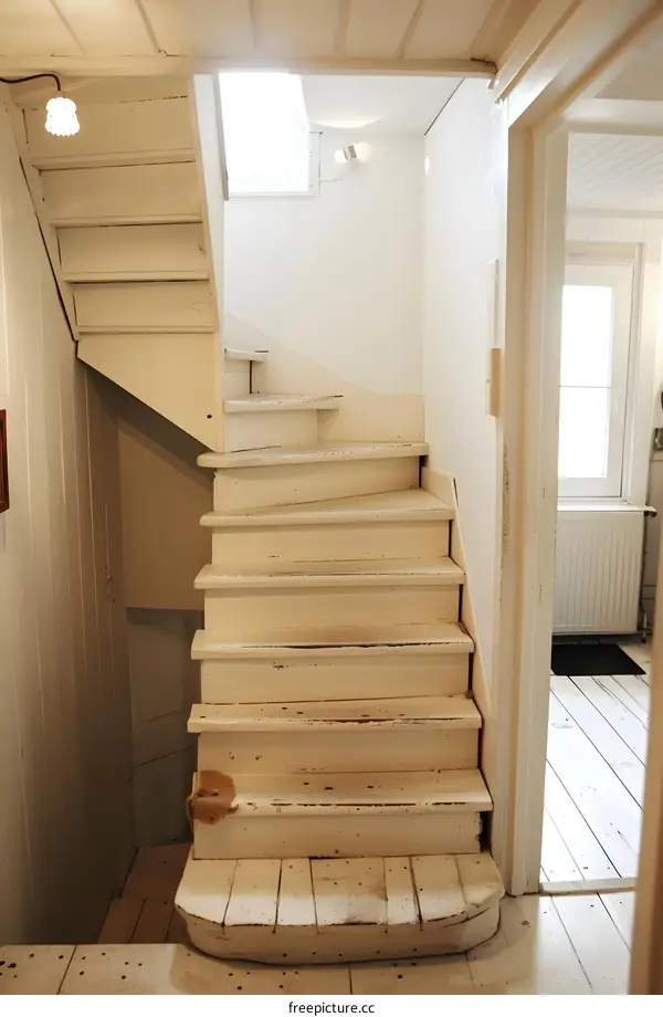 White Wooden Stairs in a House