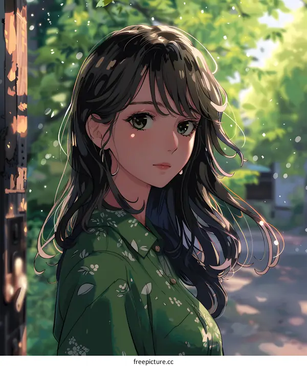 anime girl with green eyes and brown hair