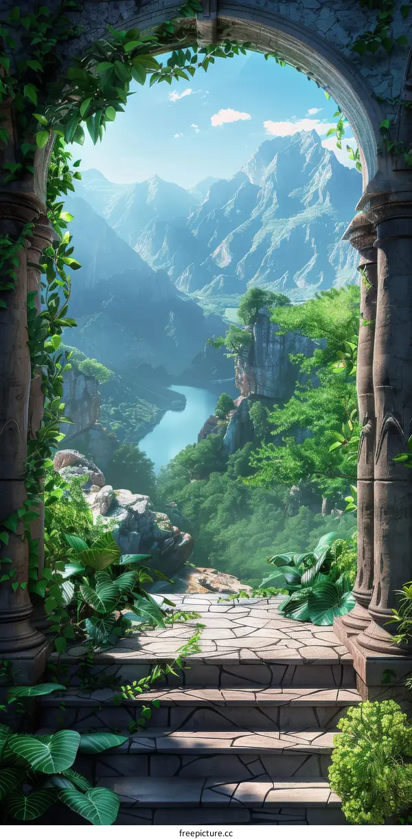 Enchanted Mountain Valley Through an Archway