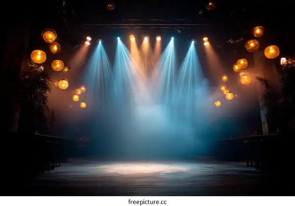 Empty Stage with Colorful Stage Lights