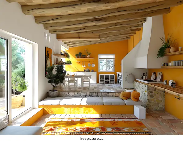 A modern kitchen with a rustic touch