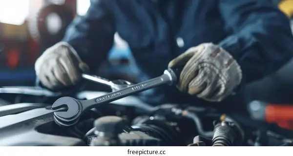 Car mechanic repairing a car engine