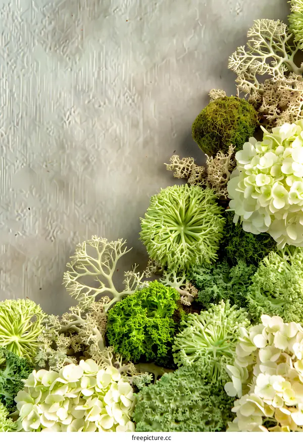 Green and White Floral Arrangement with a Gray Background