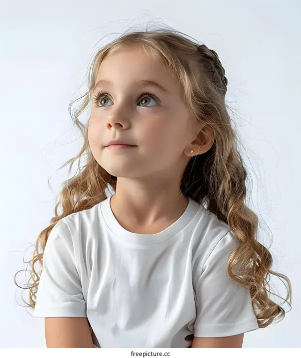 Portrait of a cute little girl with curly blond hair