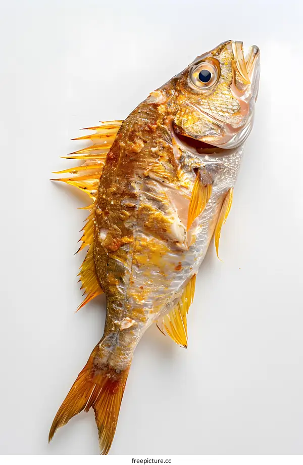 Grilled fish on white background