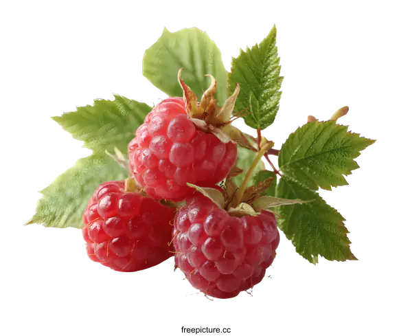 [Transparent Background PNG]Fresh Raspberries with Leaves
