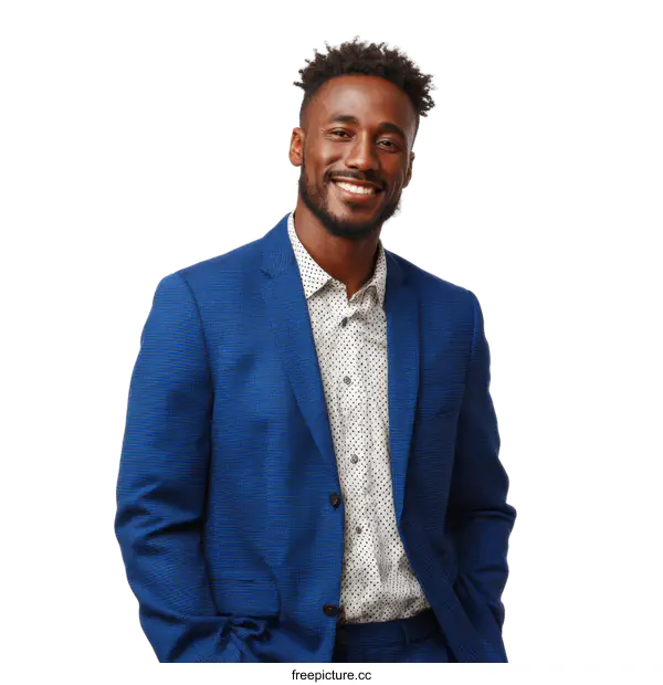 [Transparent Background PNG]African Man in Blue Suit Smiling Portrait