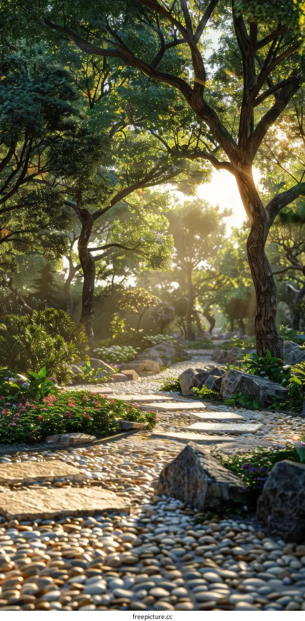 Sunlight Path Through Lush Garden