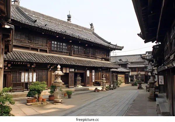 Traditional Japanese Architecture in a Quiet Courtyard