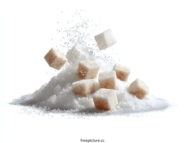Sugar Cubes Falling into Powdered Sugar