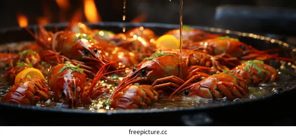 Crawfish boil with lemon and spices