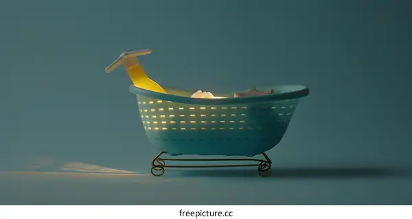 Miniature Bath Tub with Soap and Bottle on a Teal Background
