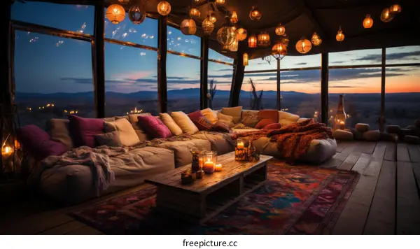 Luxury desert tent with a view of the mountains
