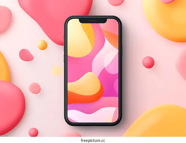 Mobile Phone With Colorful Abstract Background