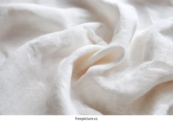 Close-up View of Wrinkled Natural Linen Fabric Texture