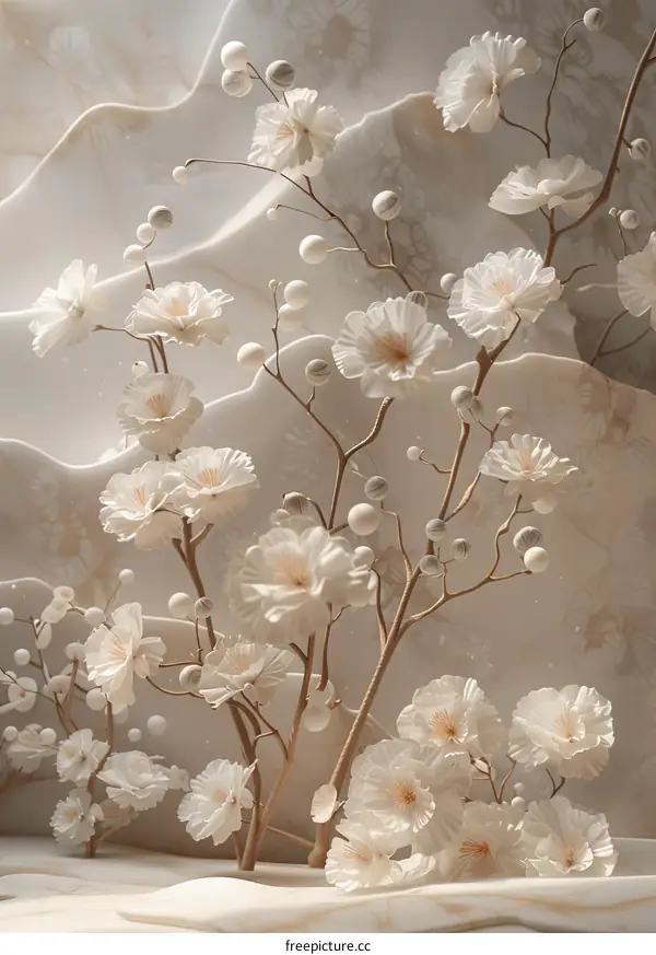 White Flowers Swaying Gracefully in the Wind