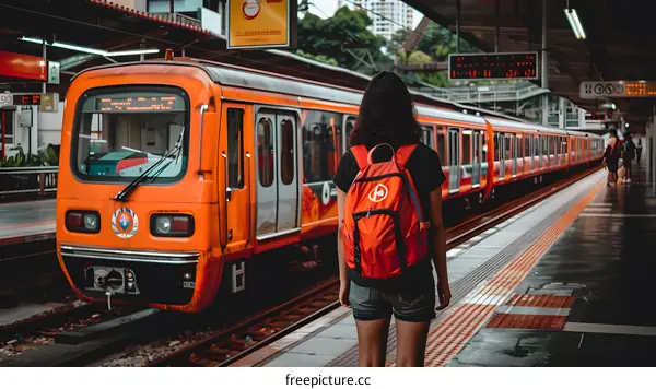 Woman Waiting for Train at Station