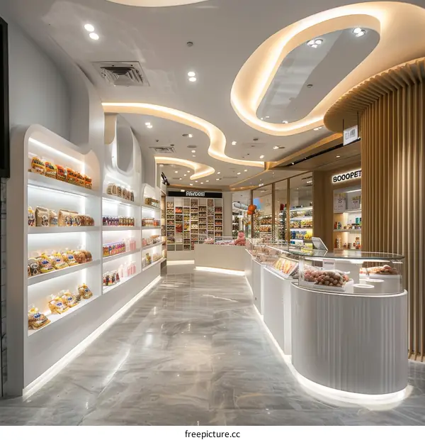 White and Bright Grocery Store Interior Design with Wooden Elements