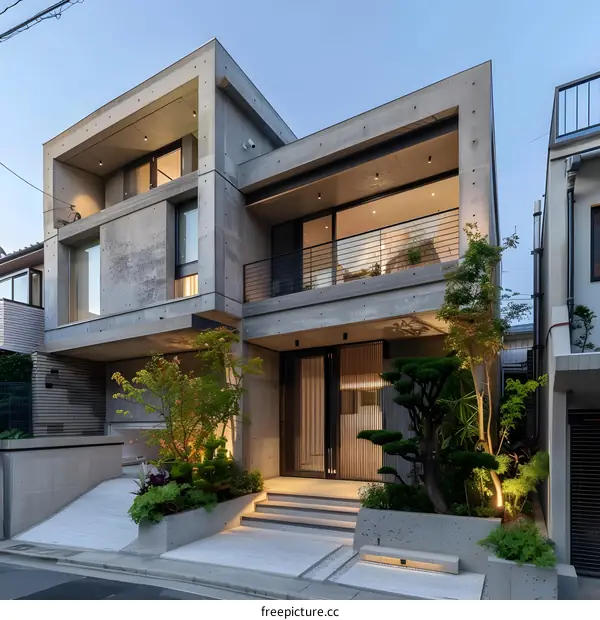 Modern Concrete House with Minimalist Design and Landscaping
