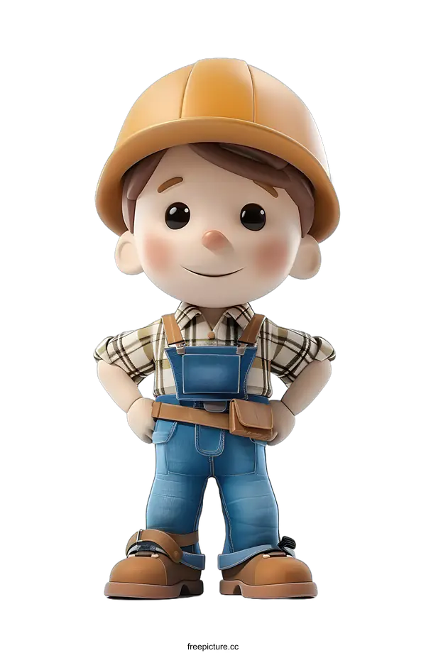 [Transparent Background PNG]Confident Cartoon Construction Worker