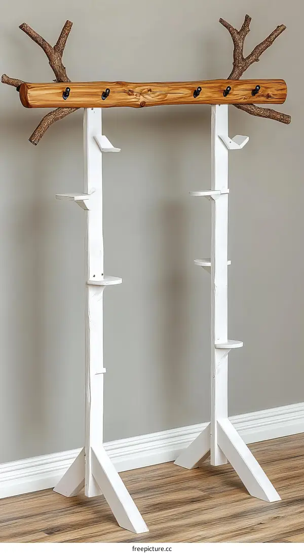 Rustic White Wooden Coat Rack with Branches