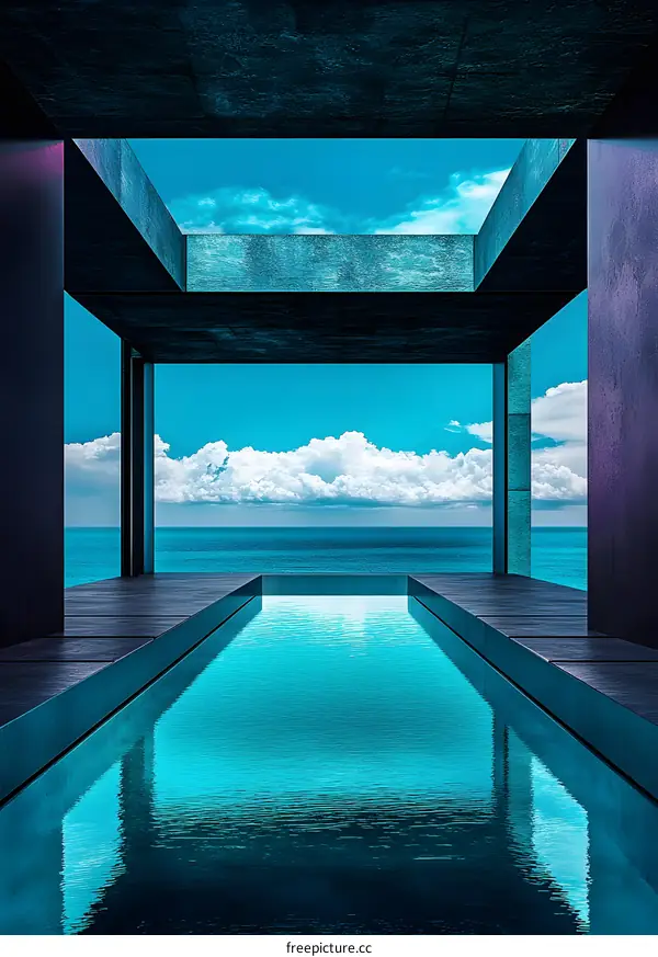 Modern Minimalist Architecture with Pool Overlooking the Ocean