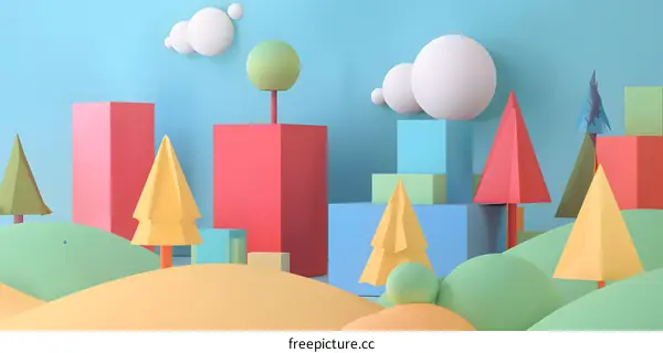 Abstract Geometric Landscape with Colorful Shapes