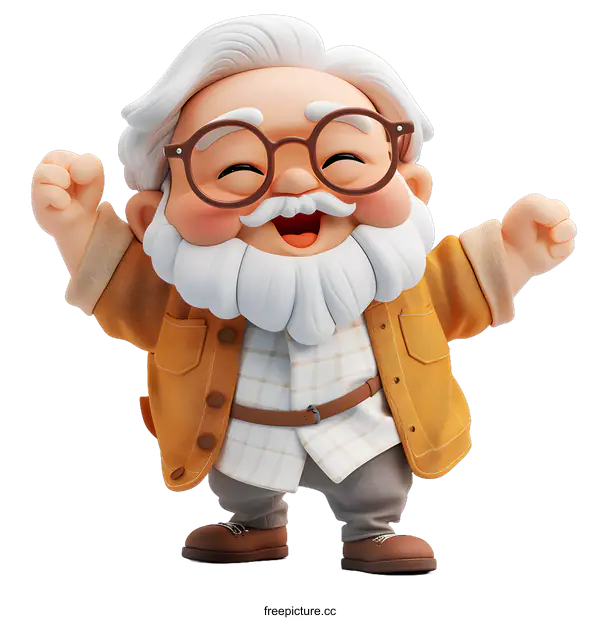 [Transparent Background PNG]Cheerful 3D grandpa character