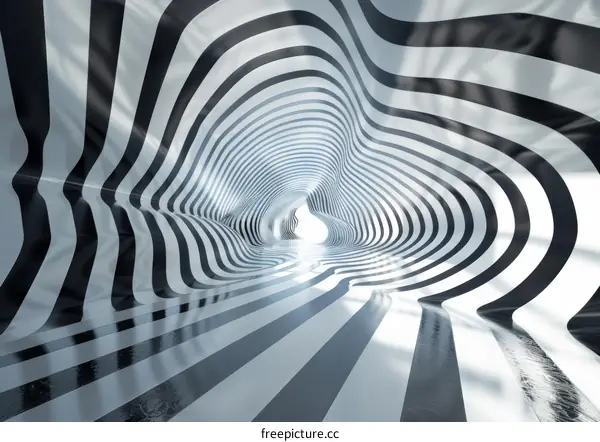 Disorienting Black and White Striped 3D Tunnel