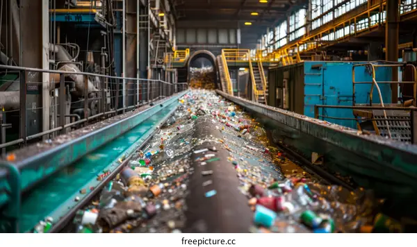 Industrial Conveyor Belt Transports Recyclable Materials for Sorting