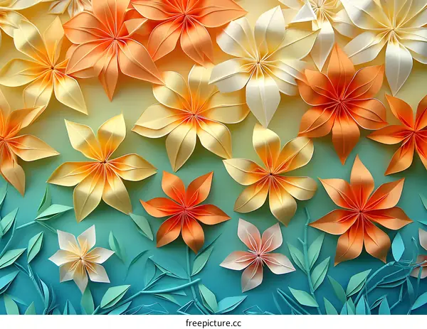 Colorful Paper Flowers  On Gradient Background